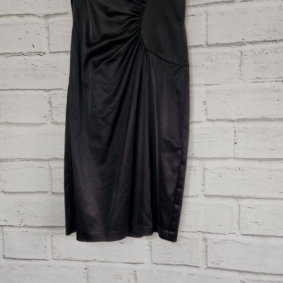 David Meister Women's Solid Black Lined Ruched Side Sheath Dress Size 8 LBD - Picture 7 of 11
